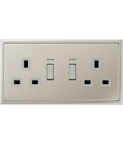 Stainless Steel Metal 2 Gang Switch Socket 13A 250~ with indicator light