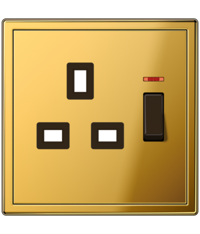 Gold-Coloured Metal Switch Socket 13A 250~ with indicator light
