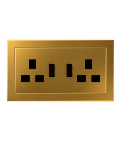 Gold-Coloured Metal 2 Gang Switch Socket 13A 250~