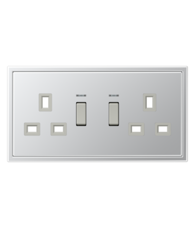 Aluminium Metal 2 Gang Switch Socket 13A 250~ with indicator light