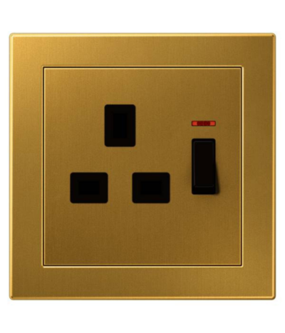 Gold-Coloured Metal Switch Socket 13A 250~ with indicator light