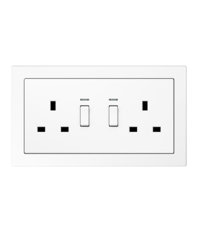 White Glossy 2 Gang Switch Socket 13A 250~ with indicator light